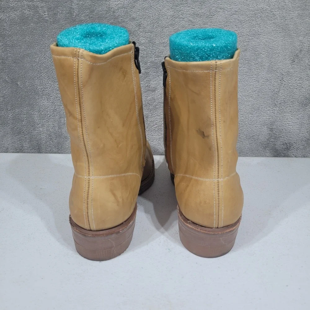 Vintage HY-TEST Mens 12 Tan Anchor Flange Leather Steel Toe Side Zip Boots H732